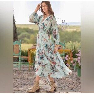 Sundance Giverny Gardens Dress Boho Cottage Romantic Floral Flowy Size Petite M